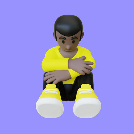 3d illustration of depressed kid. Bullying victim got sad 3d renderの写真素材