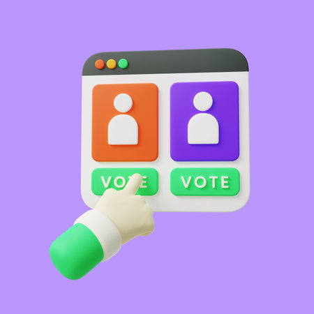 3d hand doing online vote. Online vote 3d renderの写真素材