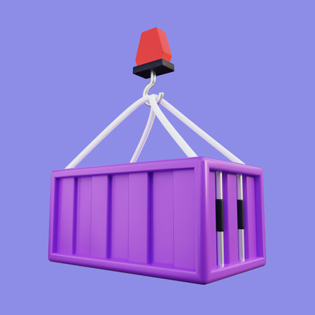 Cargo Container Lifted by Crane 3d Illustrationの写真素材