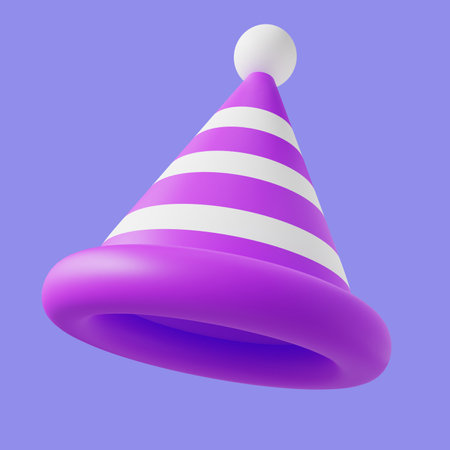 birthday party 3d illustration. party cone hat 3d render on blue backgroundの写真素材