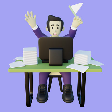 3d Illustration of Surrendered Office Employee with White Flagの写真素材