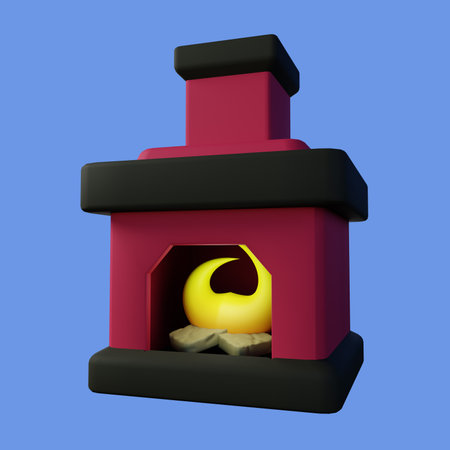 Burning home fireplace 3d illustrationの写真素材