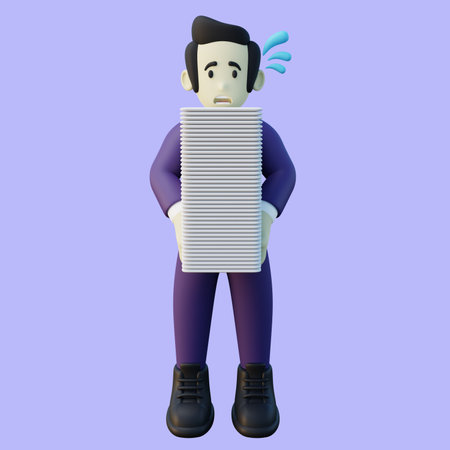 3d Illustration of Office Employee Getting Overload Taskの写真素材