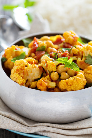Vegan curry with chickpeas and vegetablesの写真素材
