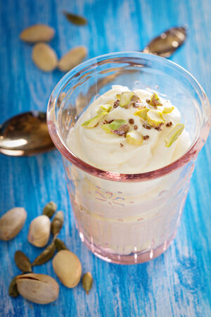 Sweet Yogurt with Saffron and Pistachiosの写真素材