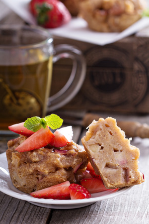 Vegan apple muffins with green teaの写真素材