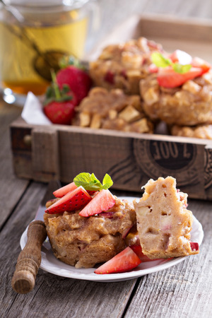 Vegan apple muffins with green teaの写真素材