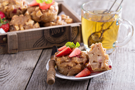 Vegan apple muffins with green teaの写真素材