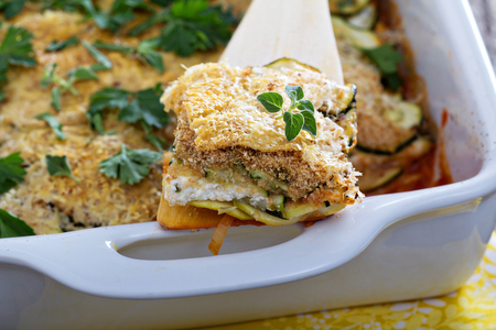 Vegetarian zucchini and ricotta bake with breadcrumbs and cheeseの写真素材