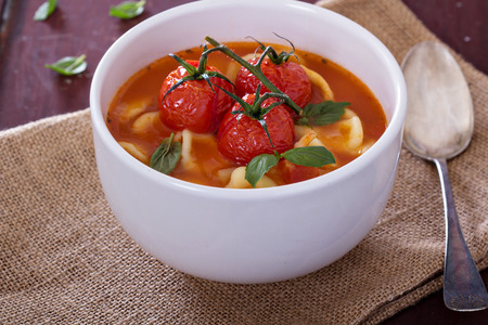 Tomato soup with pastaの写真素材
