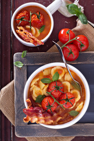 Tomato soup with pastaの写真素材