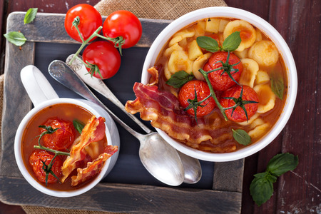 Tomato soup with pastaの写真素材