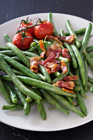 Green beans with baconの写真素材