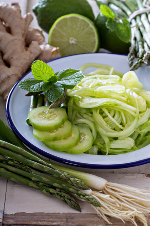 Cucumber noodles and green vegetablesの写真素材
