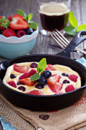 Pancake with berries fluffy and colorfulの写真素材