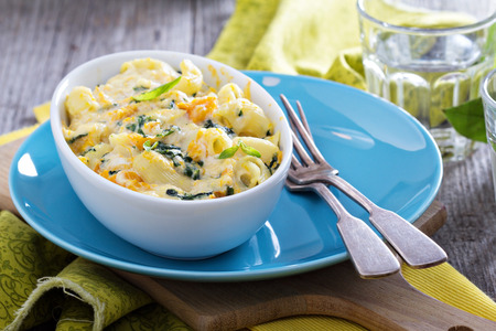 Baked macaroni and cheese with pumpkinの写真素材