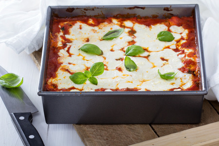 Spinach, ricotta and bacon lasagnaの写真素材