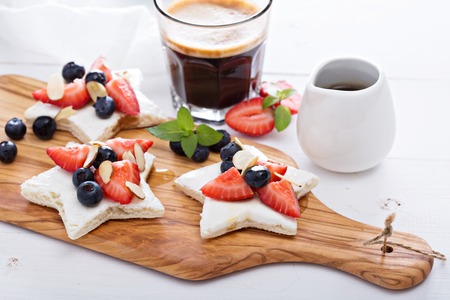 Star shaped sandwiches with berries and cheeseの写真素材