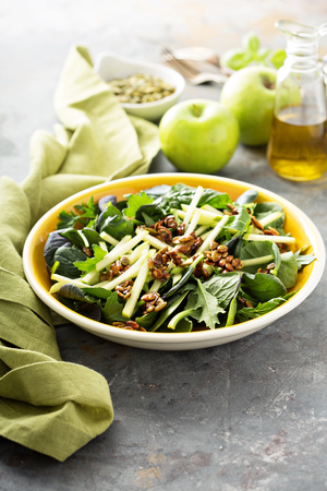 Autumn harvest salad with apple and roasted pumpkin seedsの写真素材