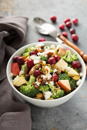 Fall salad with apple, cranberry, bacon and broccoliの写真素材