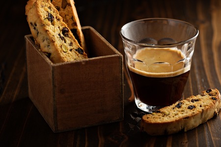 Homemade biscotti with dried fruits and nuts with coffeeの写真素材