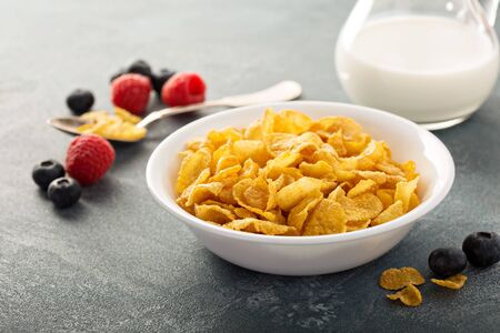 Cornflake cereals in a bowlの写真素材