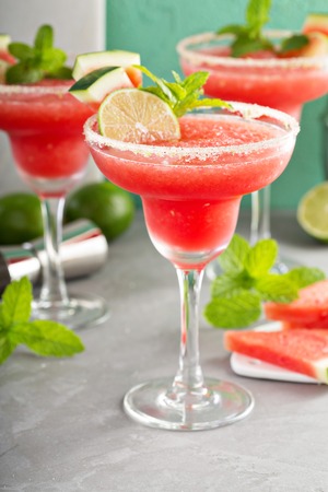 Refreshing summer watermelon margaritas with limeの写真素材