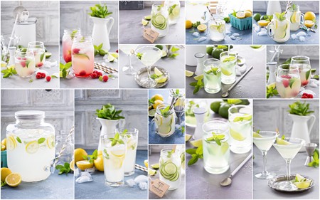 Variety of refreshing citrus lemonade drinks collageの写真素材