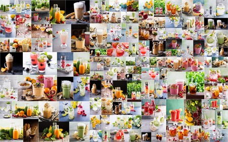 Large collage with various warm and hot drinksの写真素材