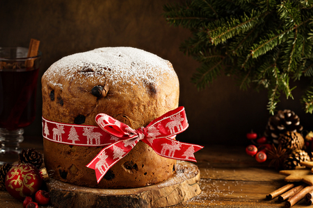 Traditional Christmas panettone with dried fruitsの写真素材