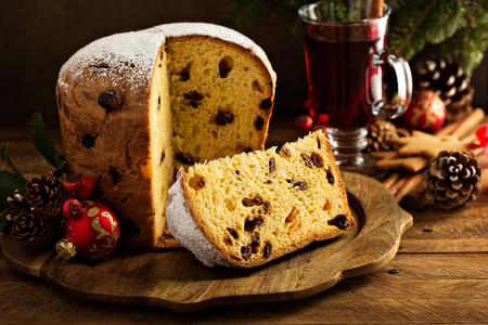 Traditional Christmas panettone with dried fruitsの写真素材