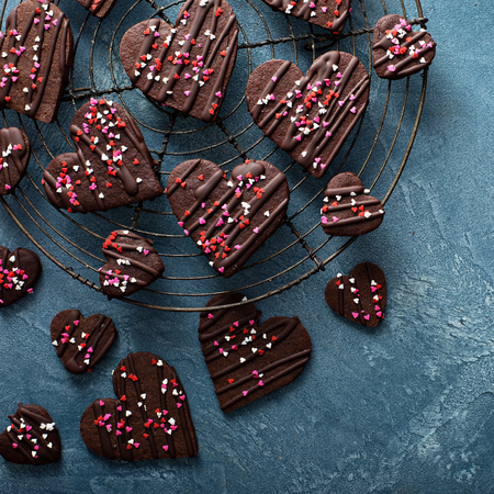 Chocolate cookies with sprinkles for Valentines Dayの写真素材