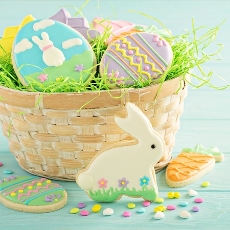 Easter cookies on blue table