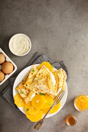Crepes suzette with orangesの写真素材