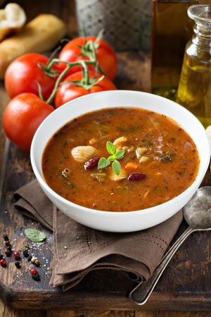 Tomato soup with beans and pastaの写真素材