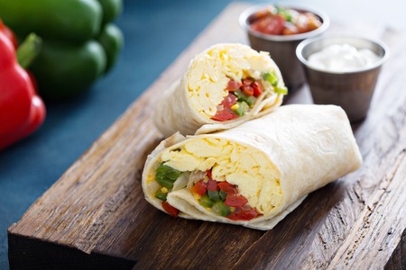 Vegetarian breakfast burrito with eggsの写真素材