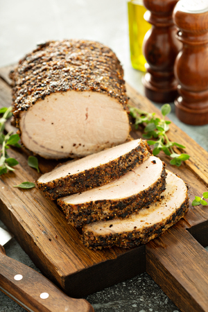 Roasted pork loin with dry rubの写真素材