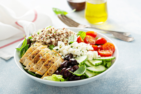 Greek inspired lunch bowl with chicken and quinoaの写真素材