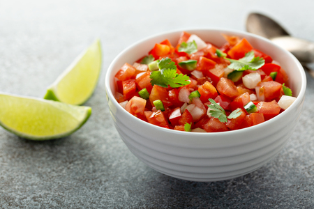 Homemade pico de gallo with limeの写真素材