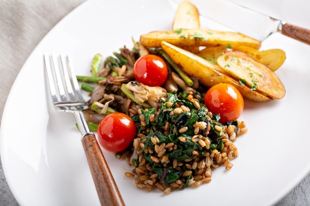 Healthy vegan dish with potatoesの写真素材