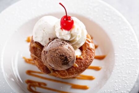 Puff pastry with ice creamの写真素材