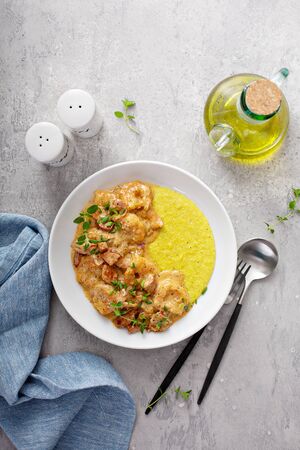Shrimp and cheesy gritsの写真素材