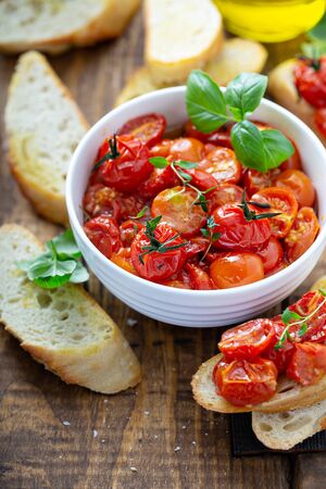 Bruschetta with roasted tomatoesの写真素材