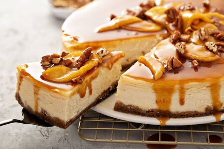 Apple caramel pecan cheesecakeの写真素材