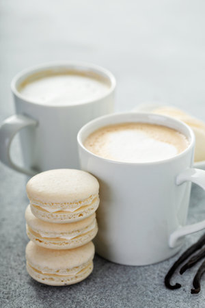 Vanilla macarons with vanilla beansの写真素材