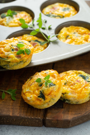 Healthy spinach and bacon low carb egg muffinsの写真素材