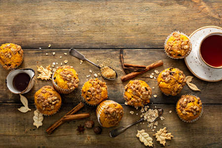 Pumpkin muffins with oat and brown sugar crumbleの写真素材
