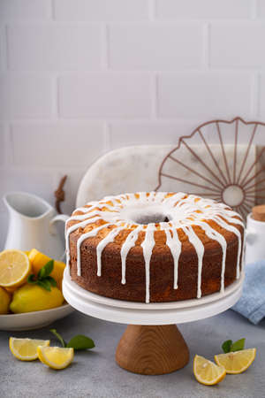 Lemon pound cake with powder sugar glazeの写真素材