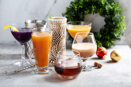 Variety of holiday cocktails made for Christmas partyの写真素材