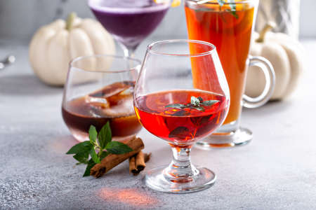 Variety of holiday cocktails made for Thanksgiving partyの写真素材